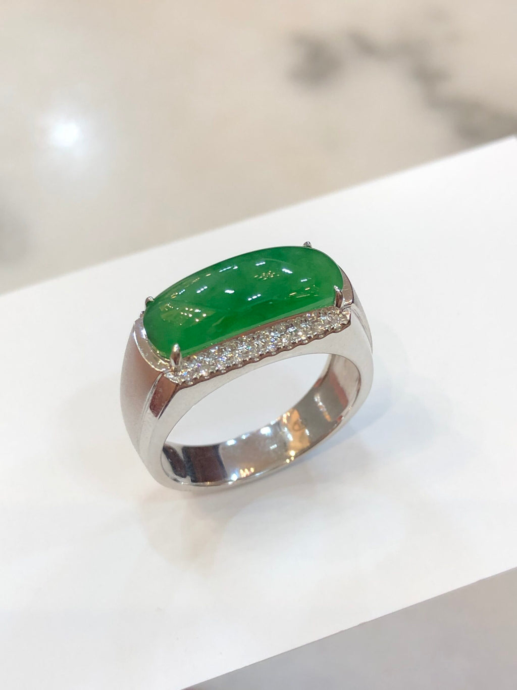 Icy Green Jade Saddle Ring