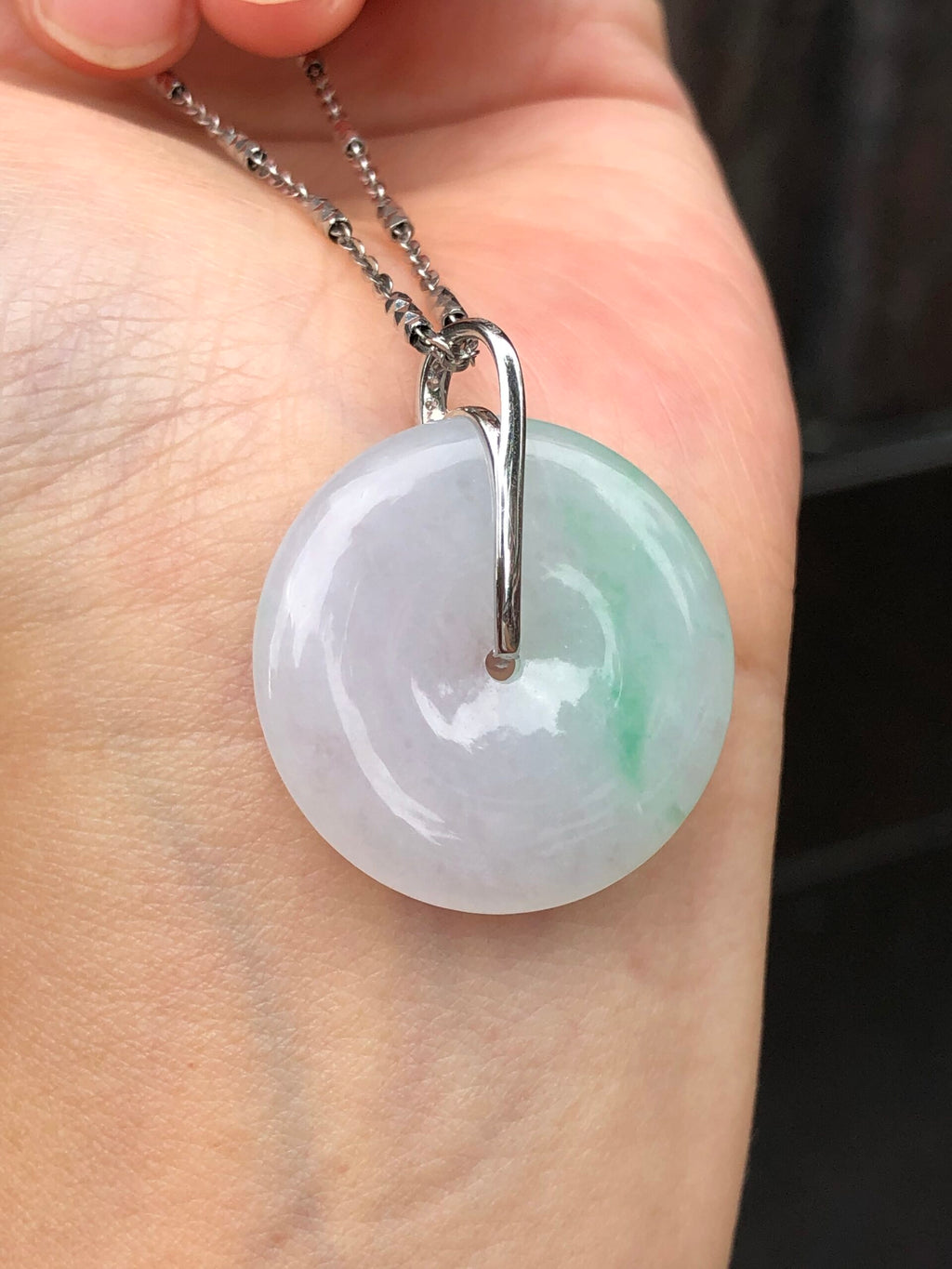 Icy White with Green Jade Safety Coin Pendant