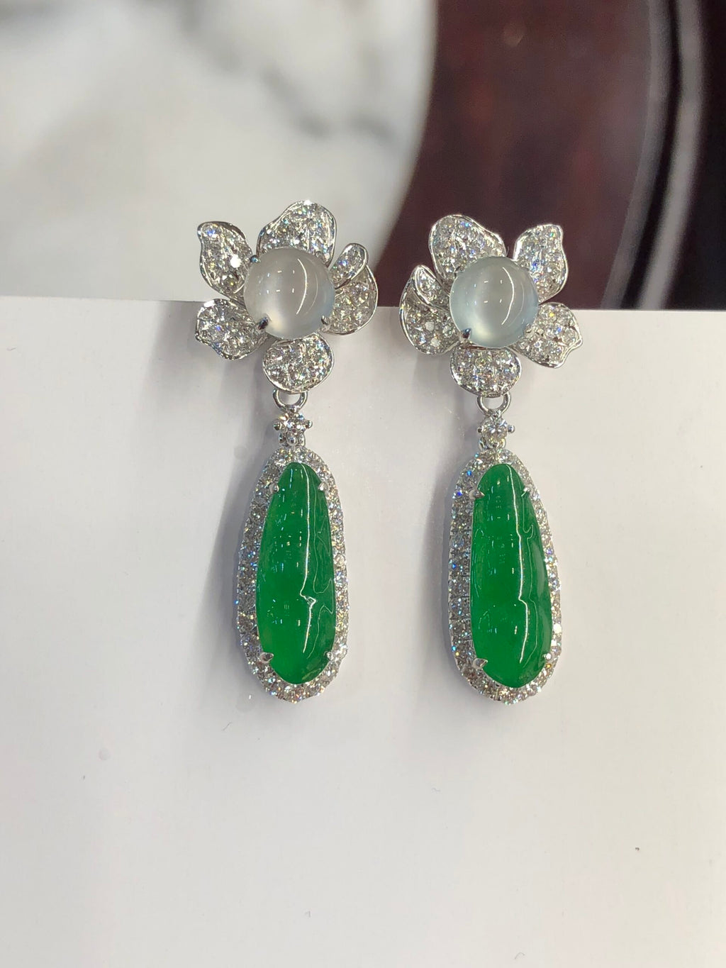 Green Jade Pea Pod Earrings