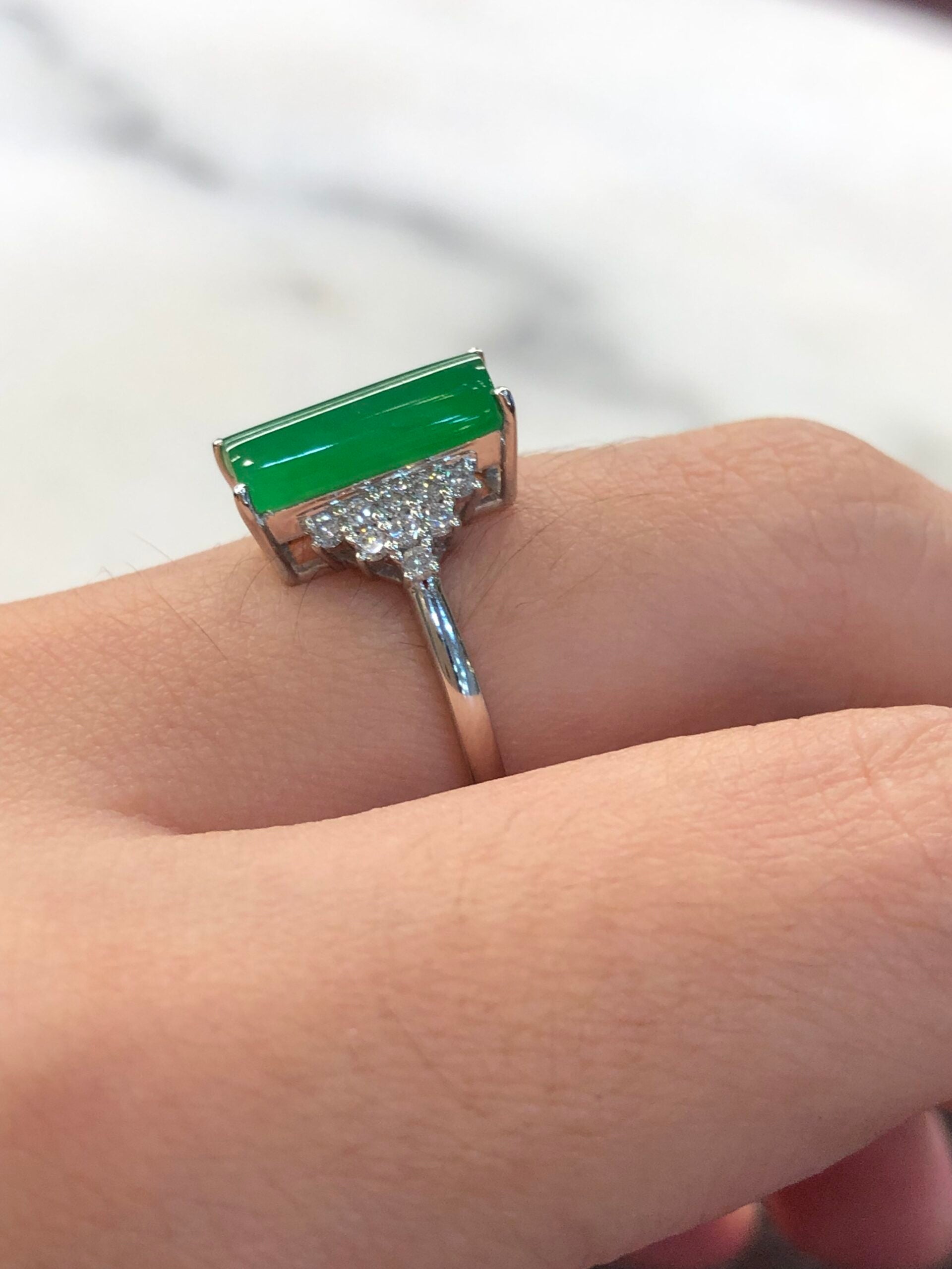 Green Jade Cylindrical Shaped Ring