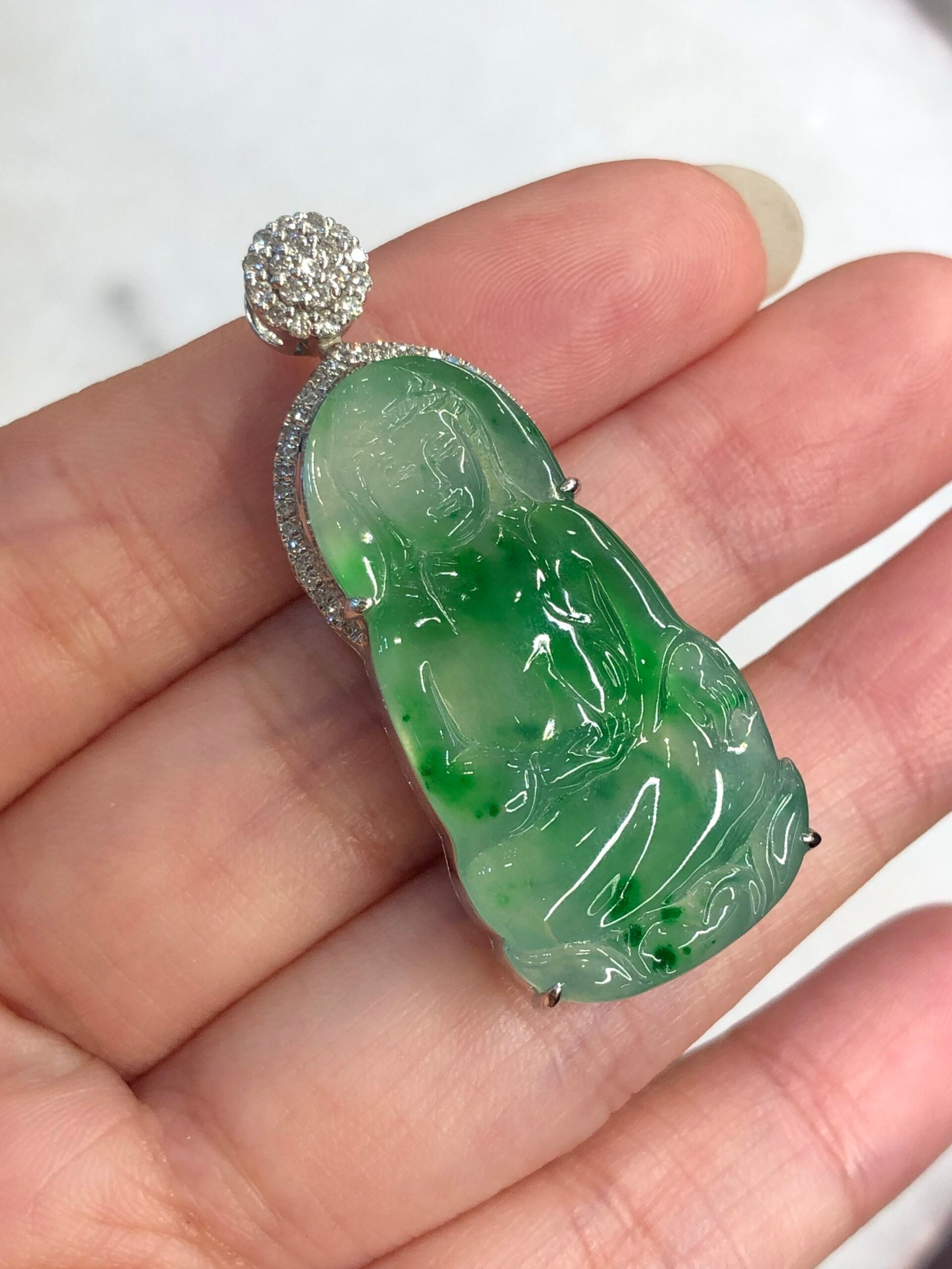 Icy Green Jade Guan Yin Pendant