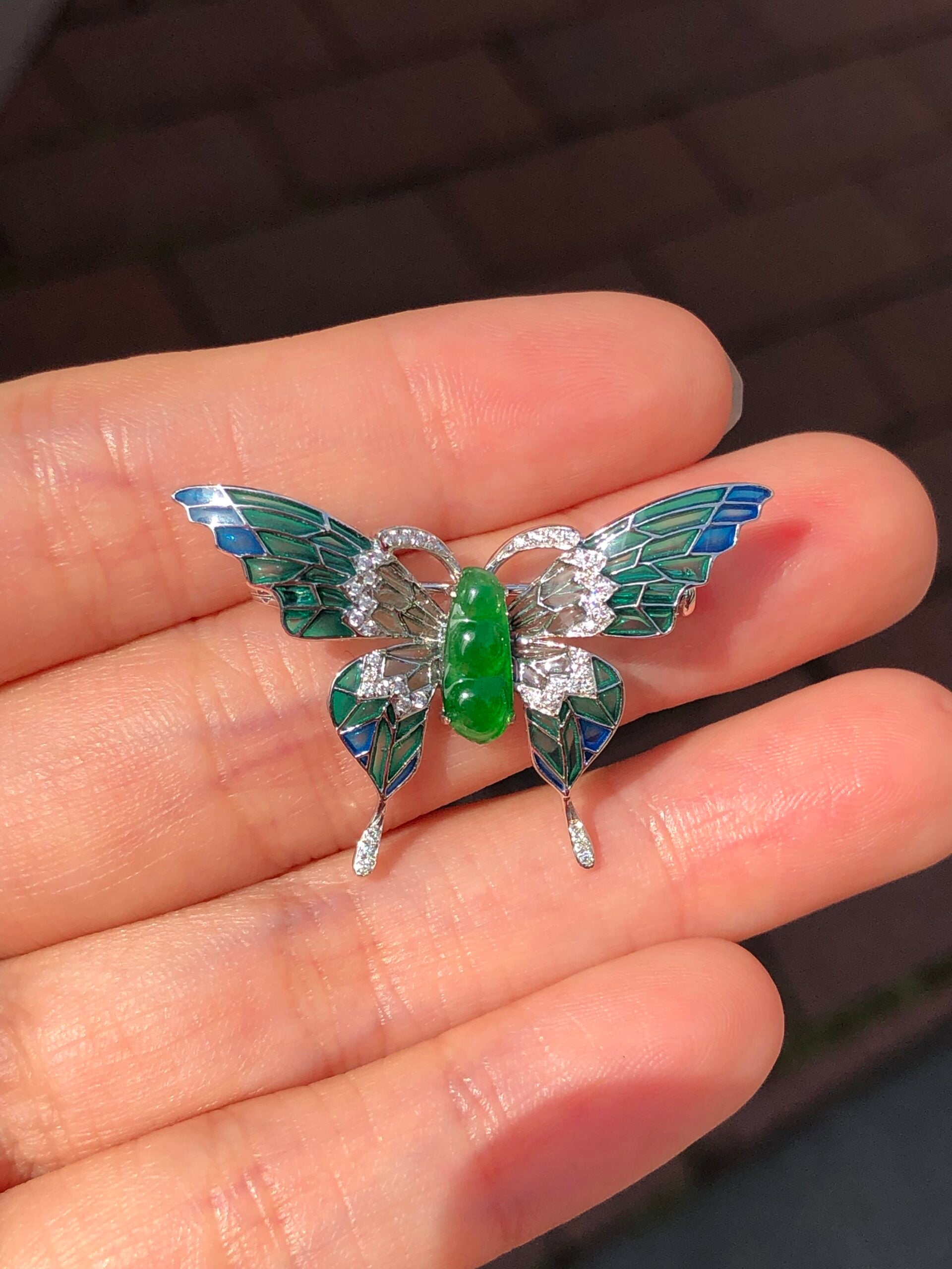 Green Jade Pea Pod Butterfly Pendant/Brooch
