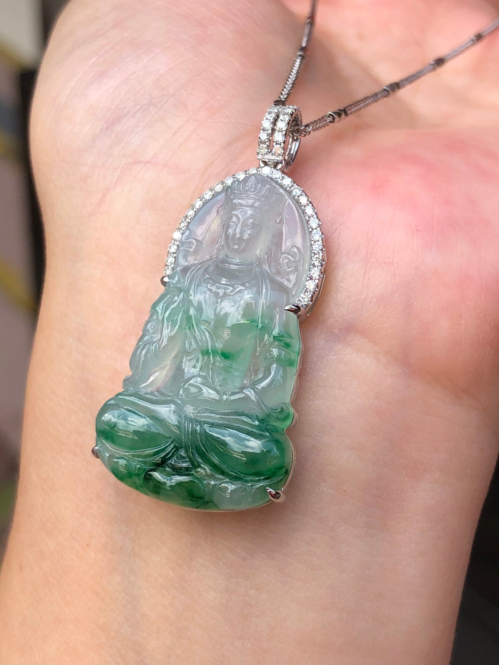 Icy Green Jade Guan Yin Pendant