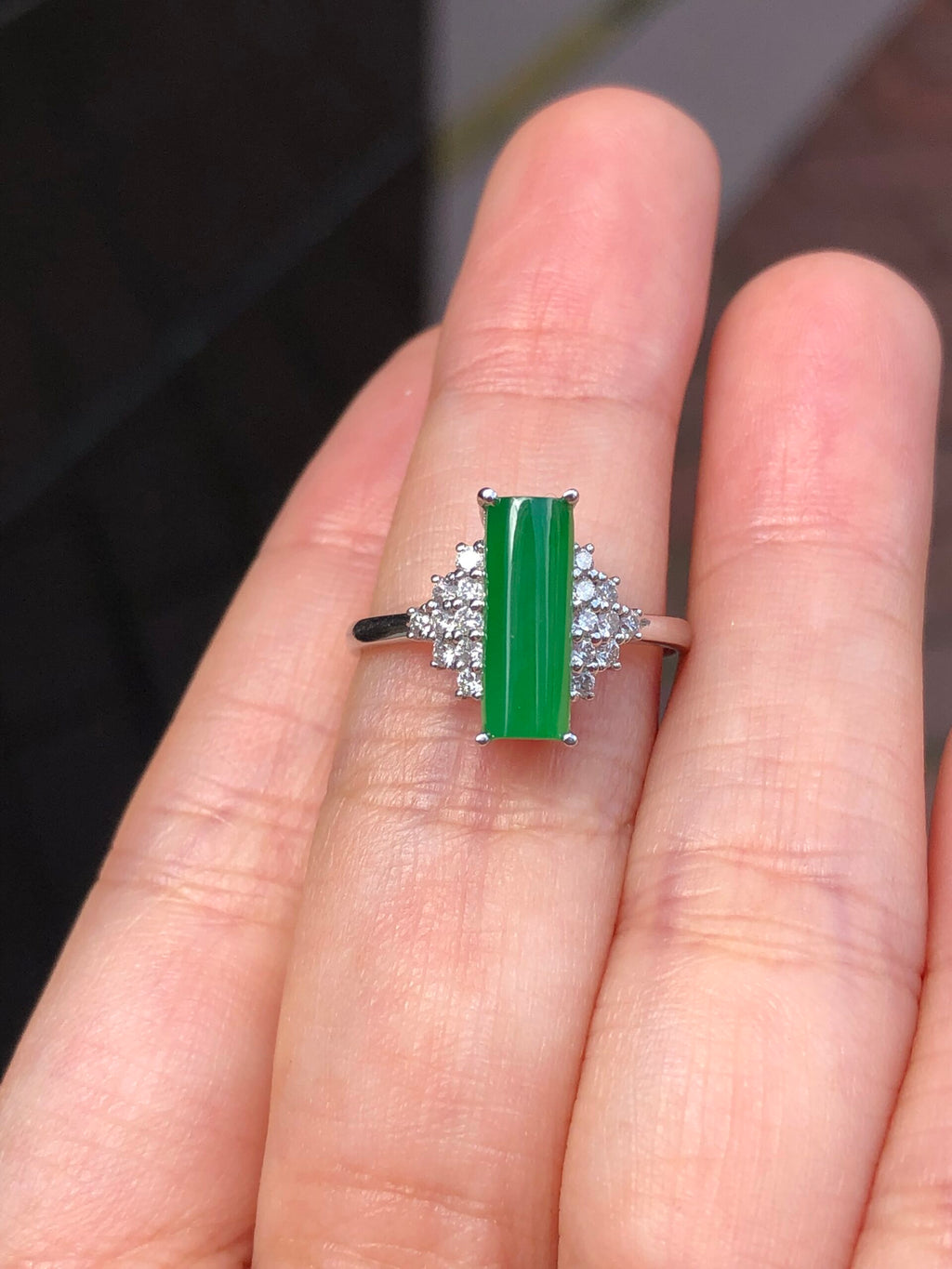Green Jade Cylindrical Shaped Ring