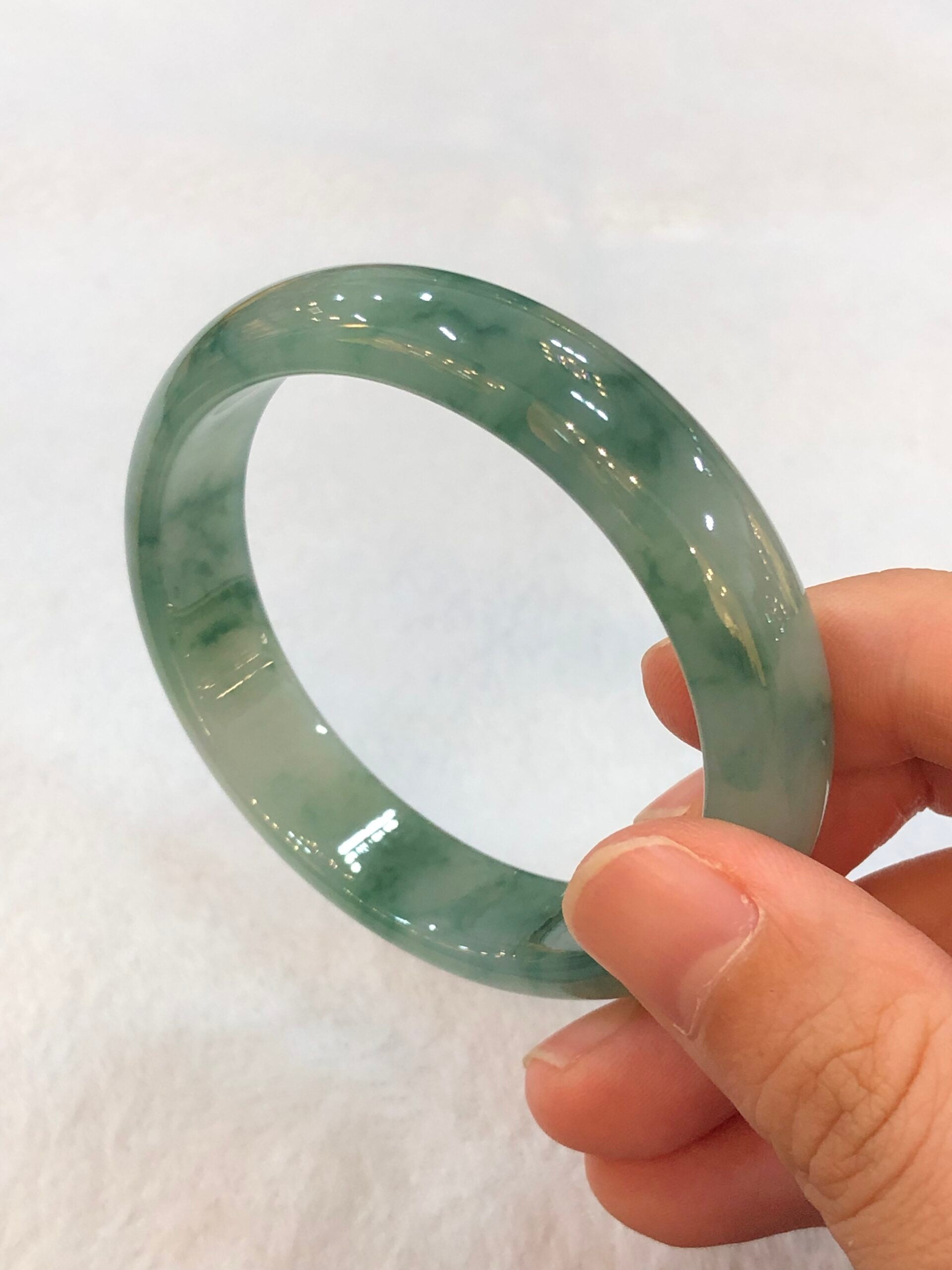 Icy Bluish Green Floral Jade Bangle