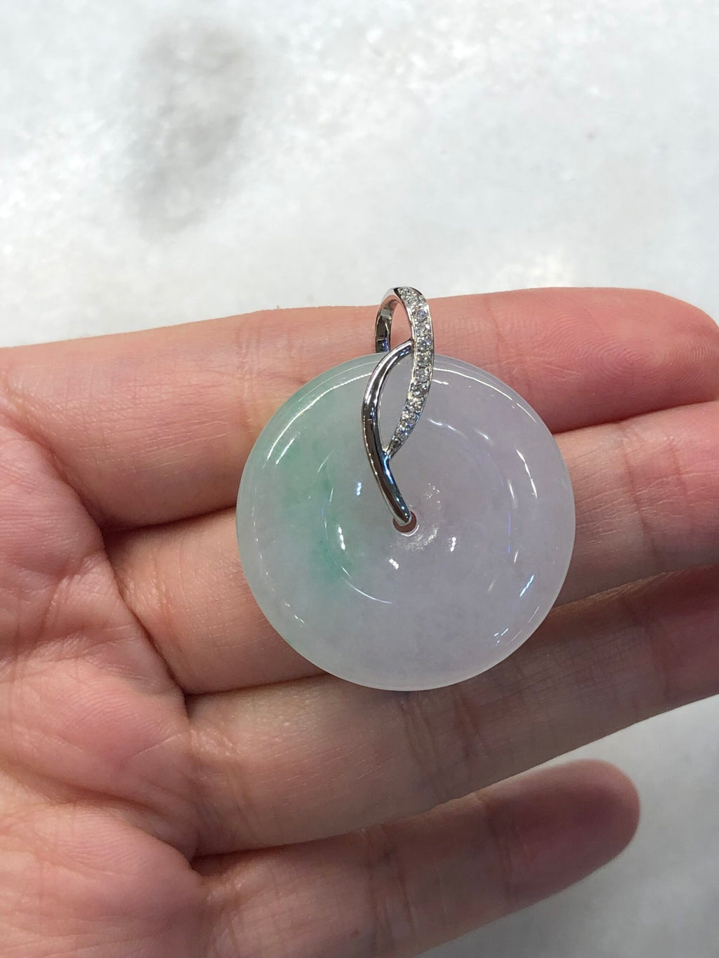 Icy White with Green Jade Safety Coin Pendant