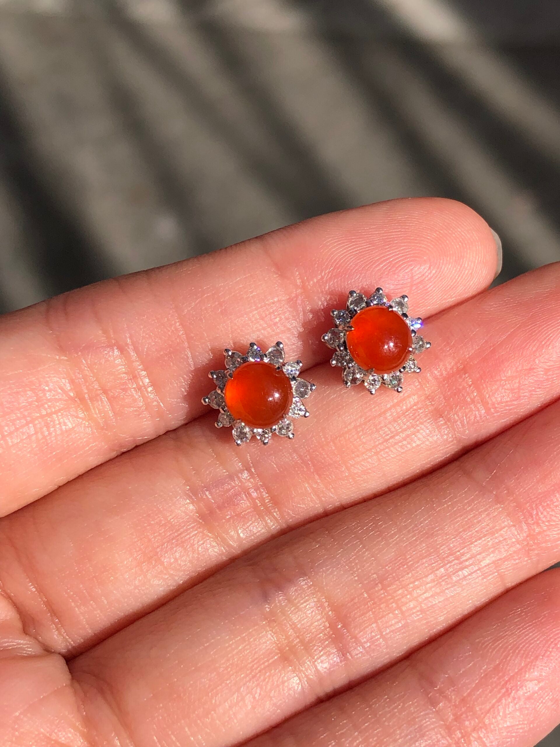 Icy Orange Jade Cabochons Earrings