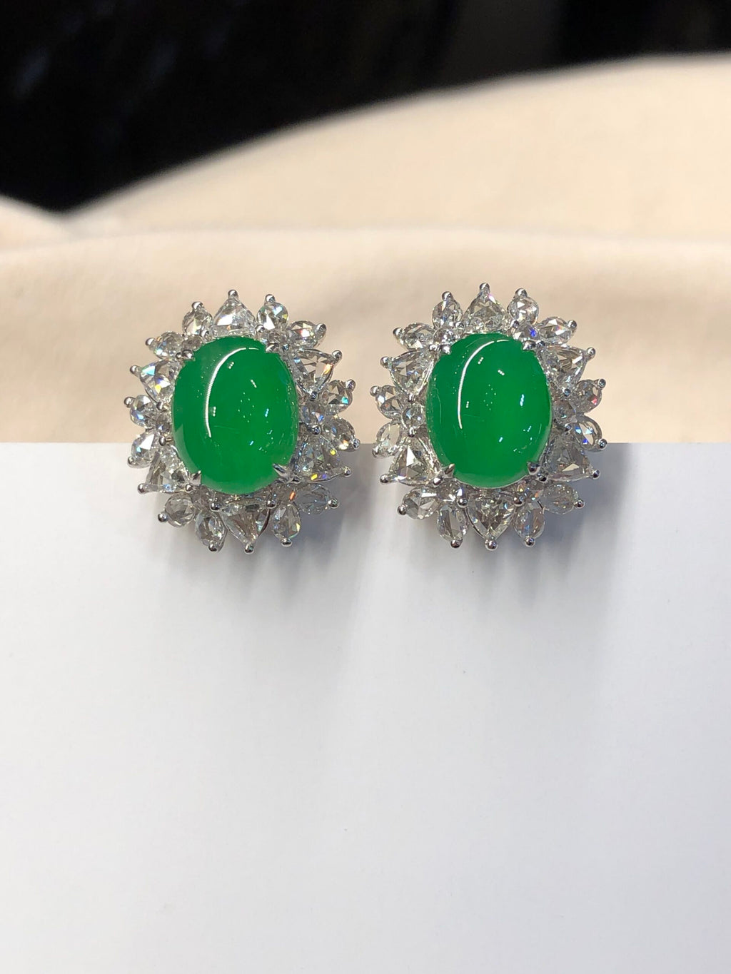 Icy Green Jade Cabochons Earrings