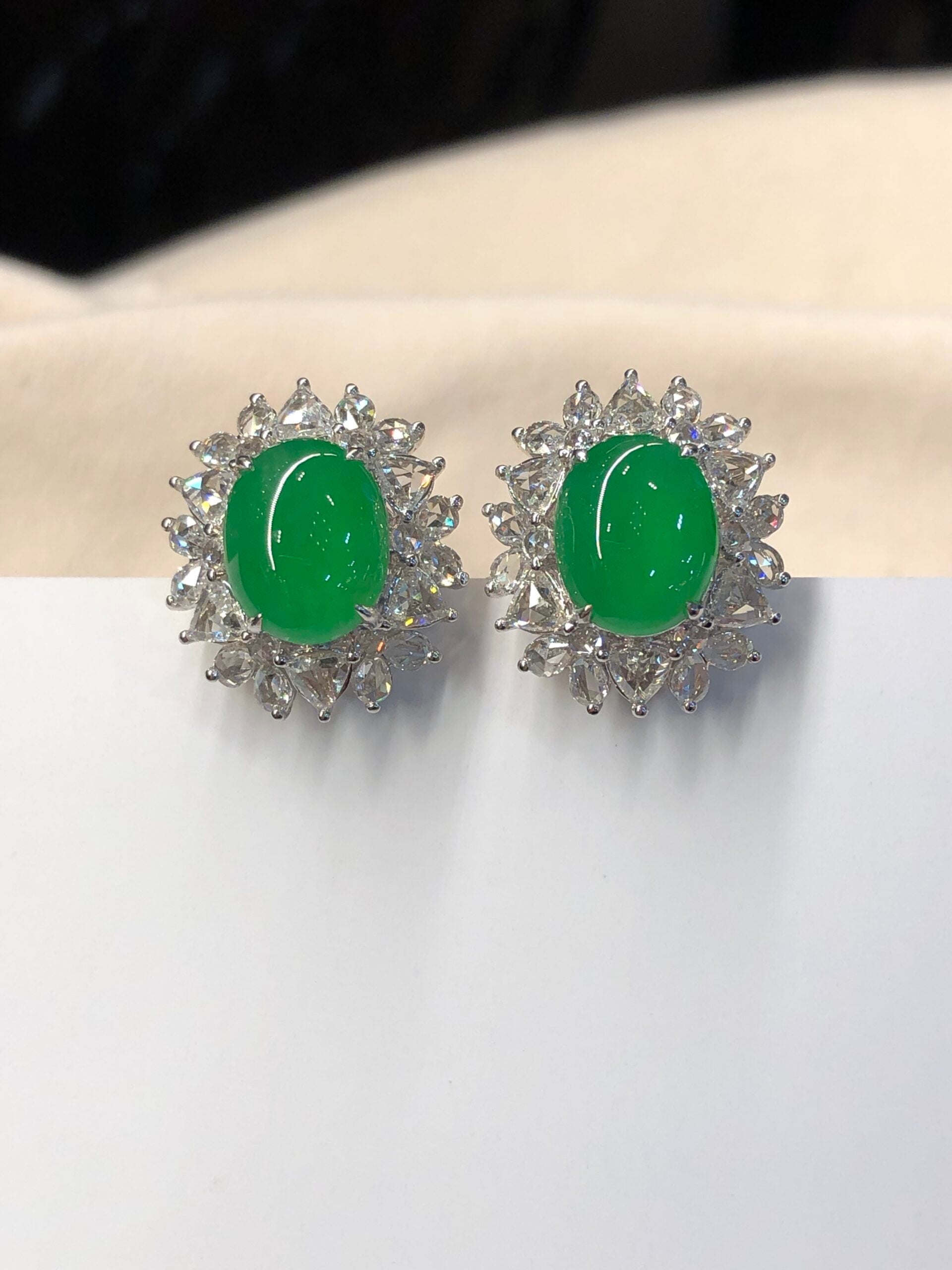 Icy Green Jade Cabochons Earrings