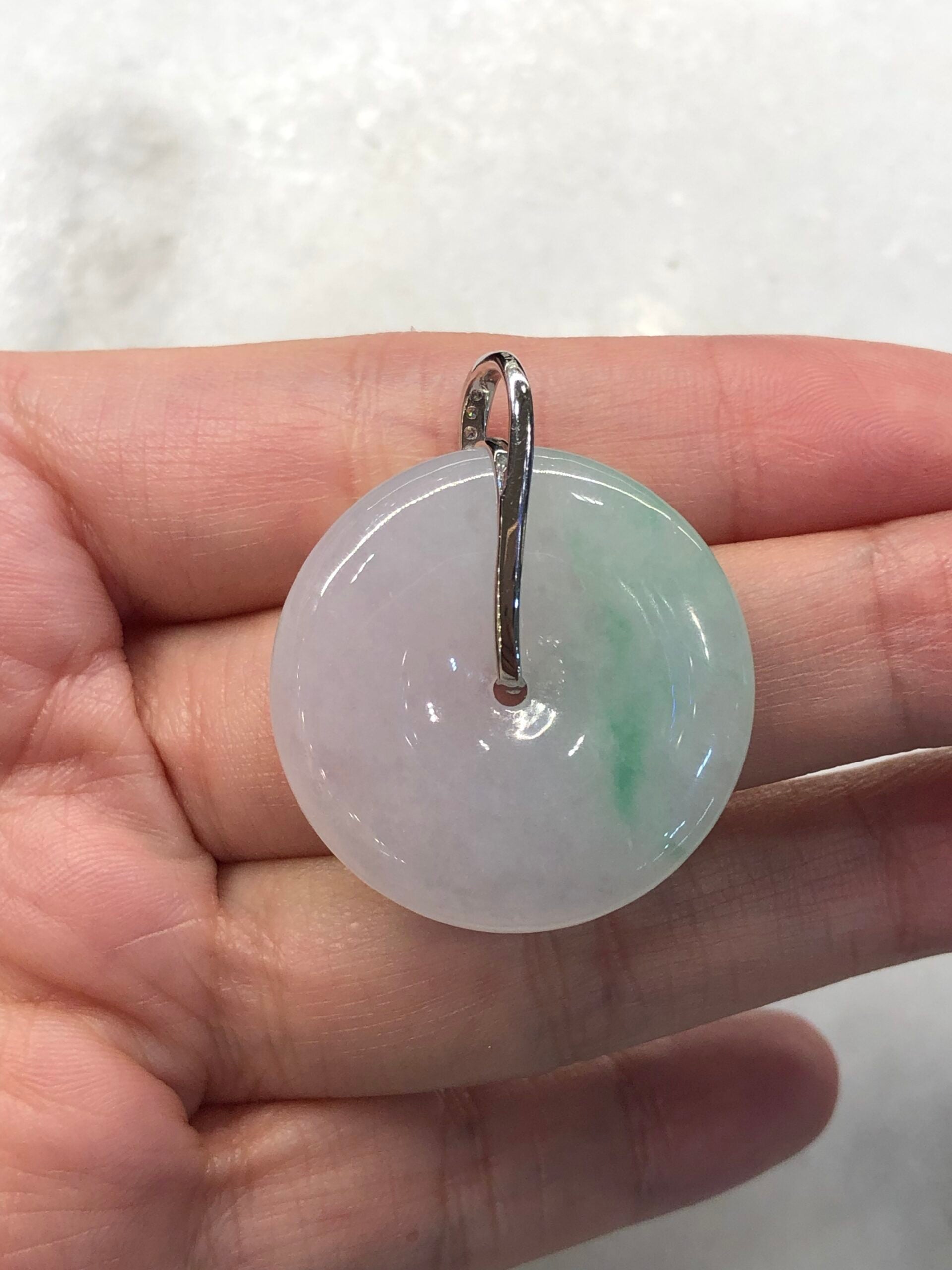 Icy White with Green Jade Safety Coin Pendant