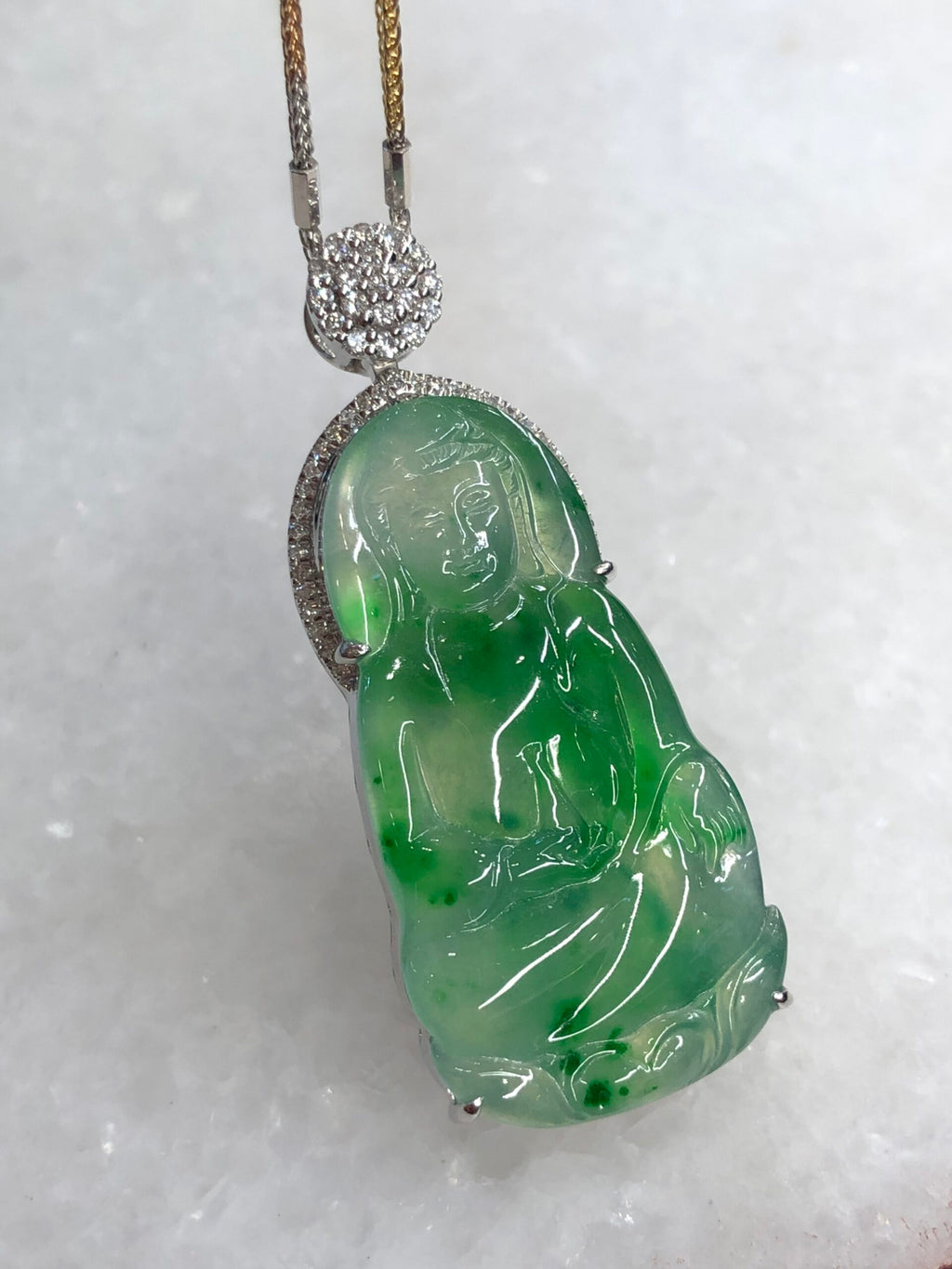 Icy Green Jade Guan Yin Pendant