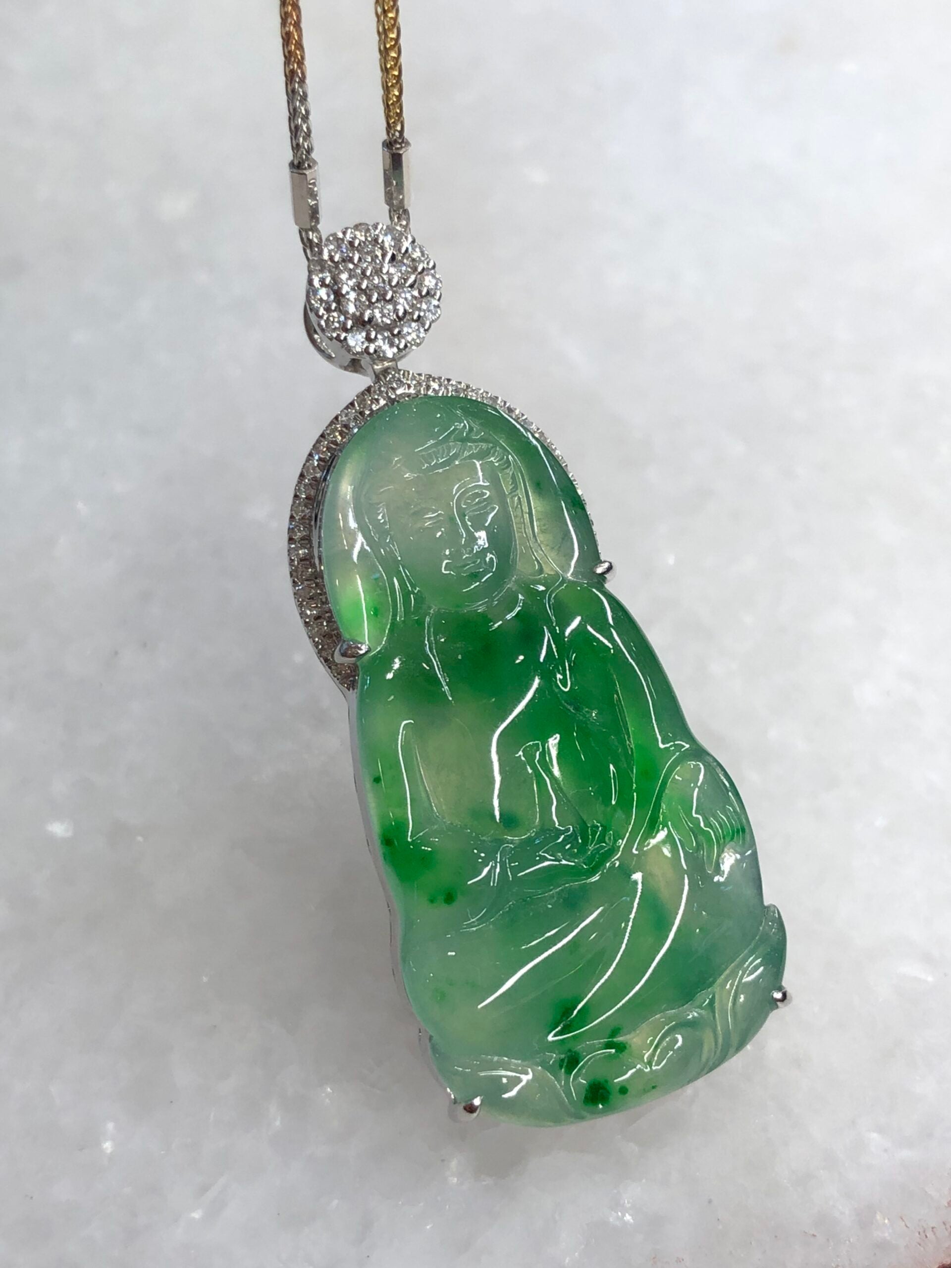 Icy Green Jade Guan Yin Pendant