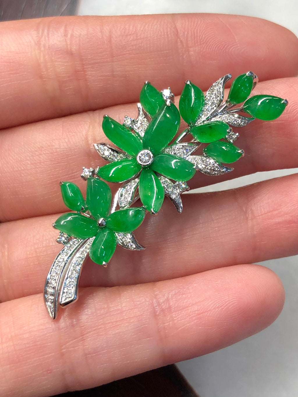 Icy Green Jade Flower Brooch/ Pendant