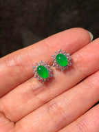 Icy Green Jade Cabochons Earrings