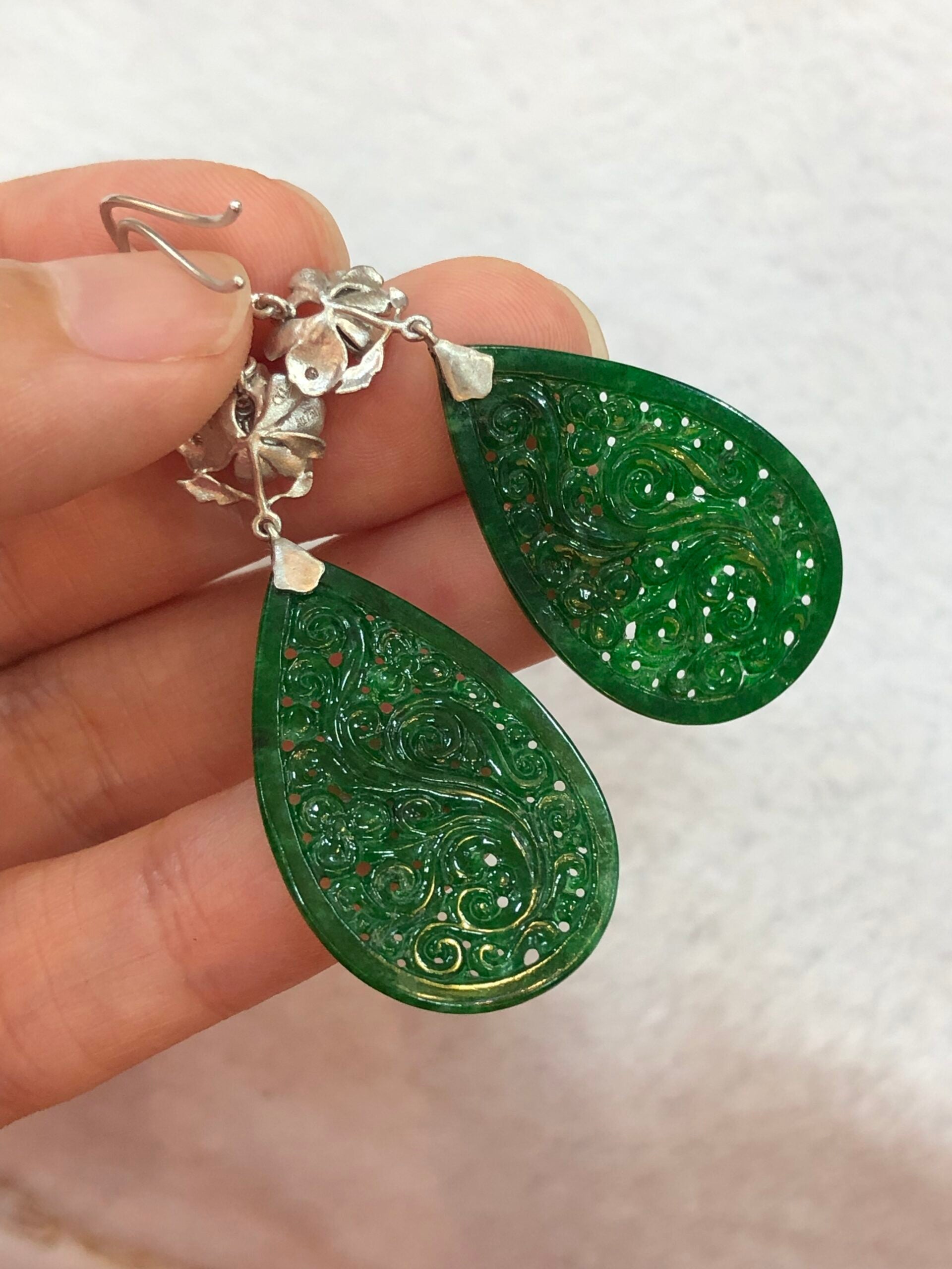 Green Jade Water-Drop Earrings