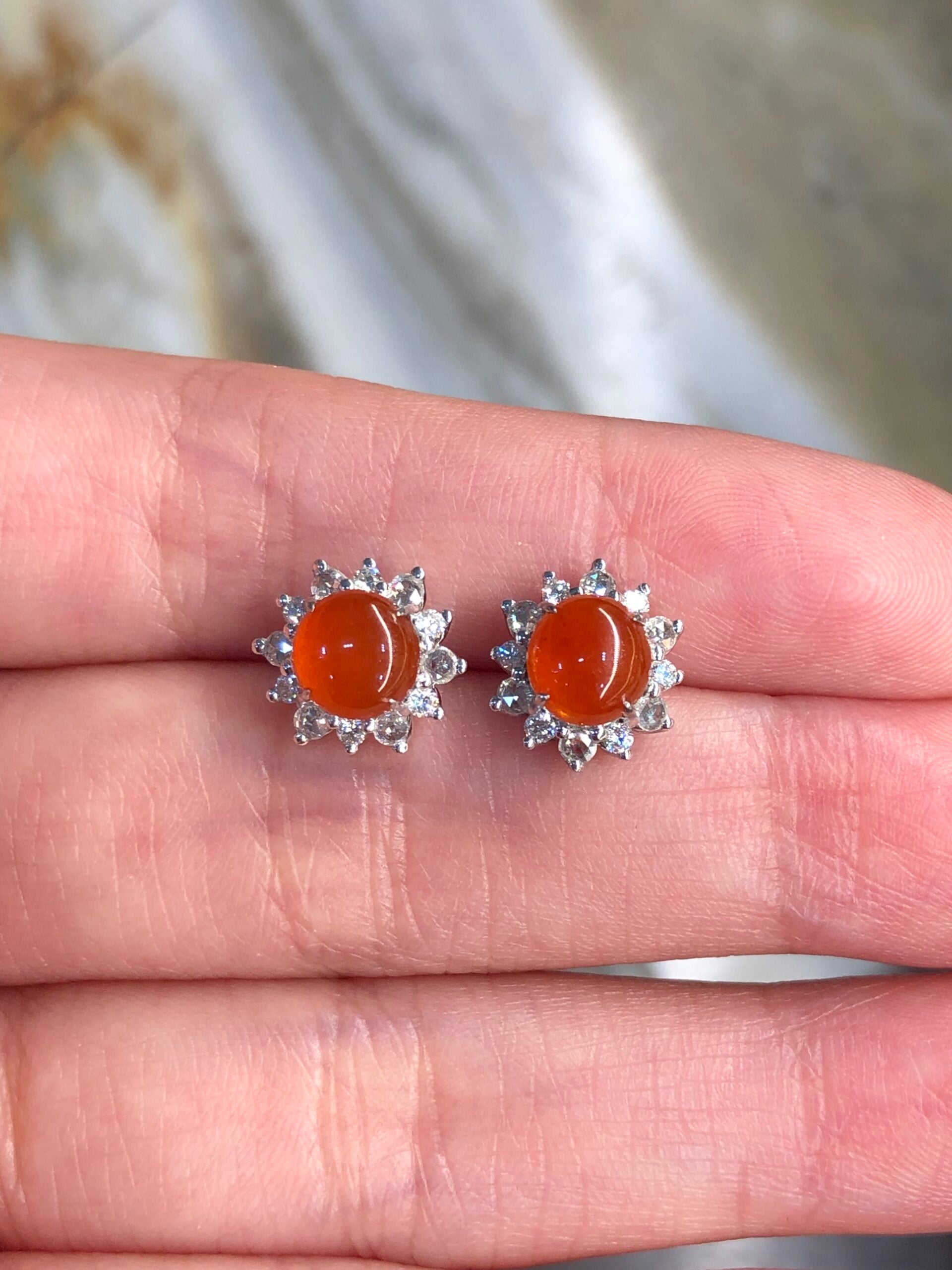 Icy Orange Jade Cabochons Earrings
