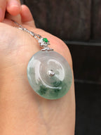 Icy with Bluish Green Floral Jade Safety Coin