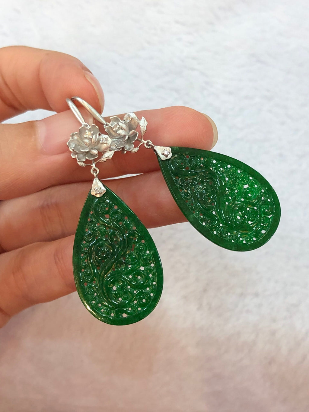 Green Jade Water-Drop Earrings