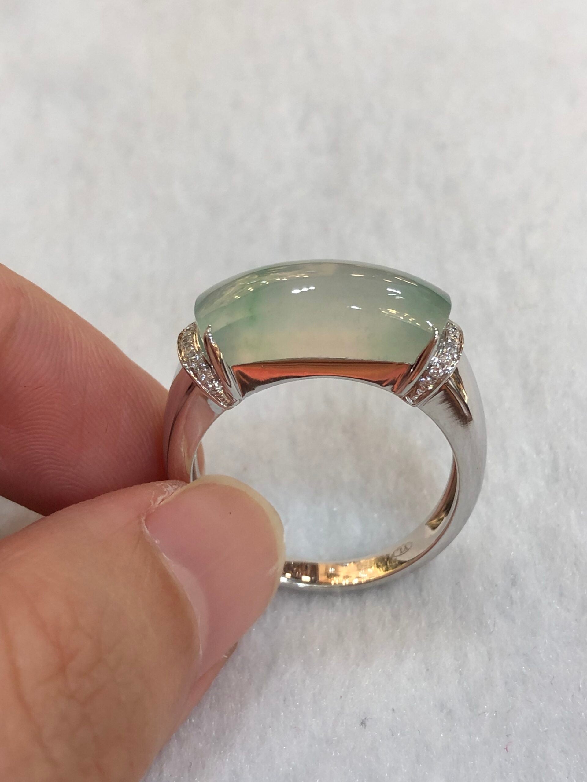 Icy with Green Jade Saddle Ring