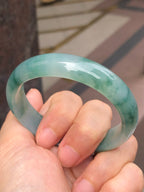 Icy Bluish Green Floral Jade Bangle