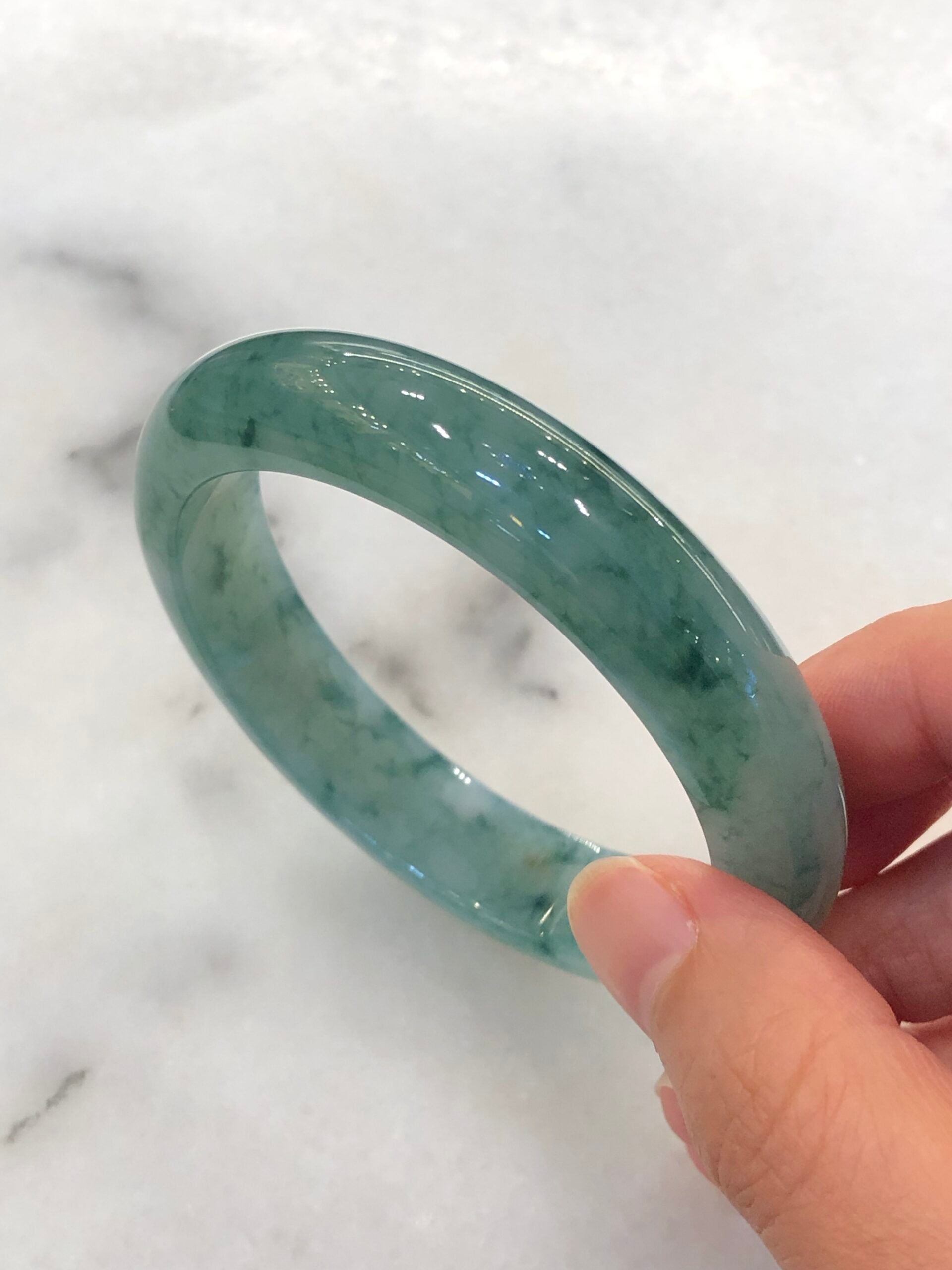 Icy Bluish Green Floral Jade Bangle