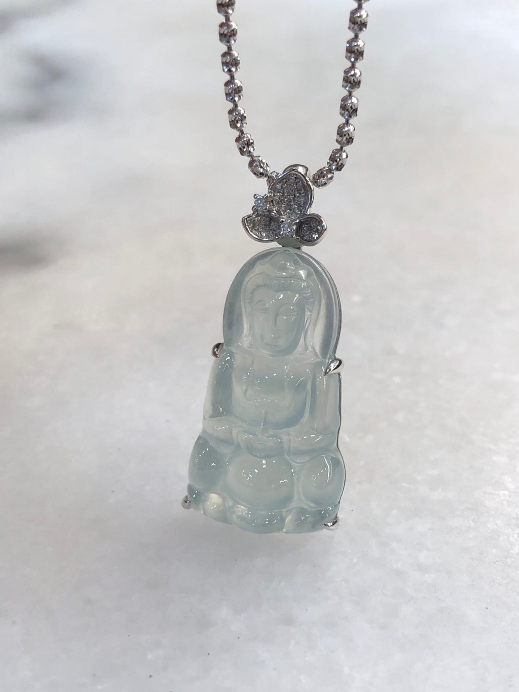 Icy Jade Guan Yin Pendant