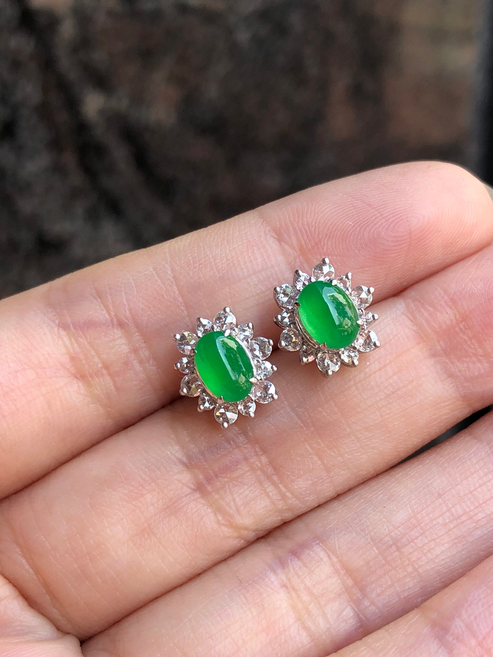 Icy Green Jade Cabochons Earrings