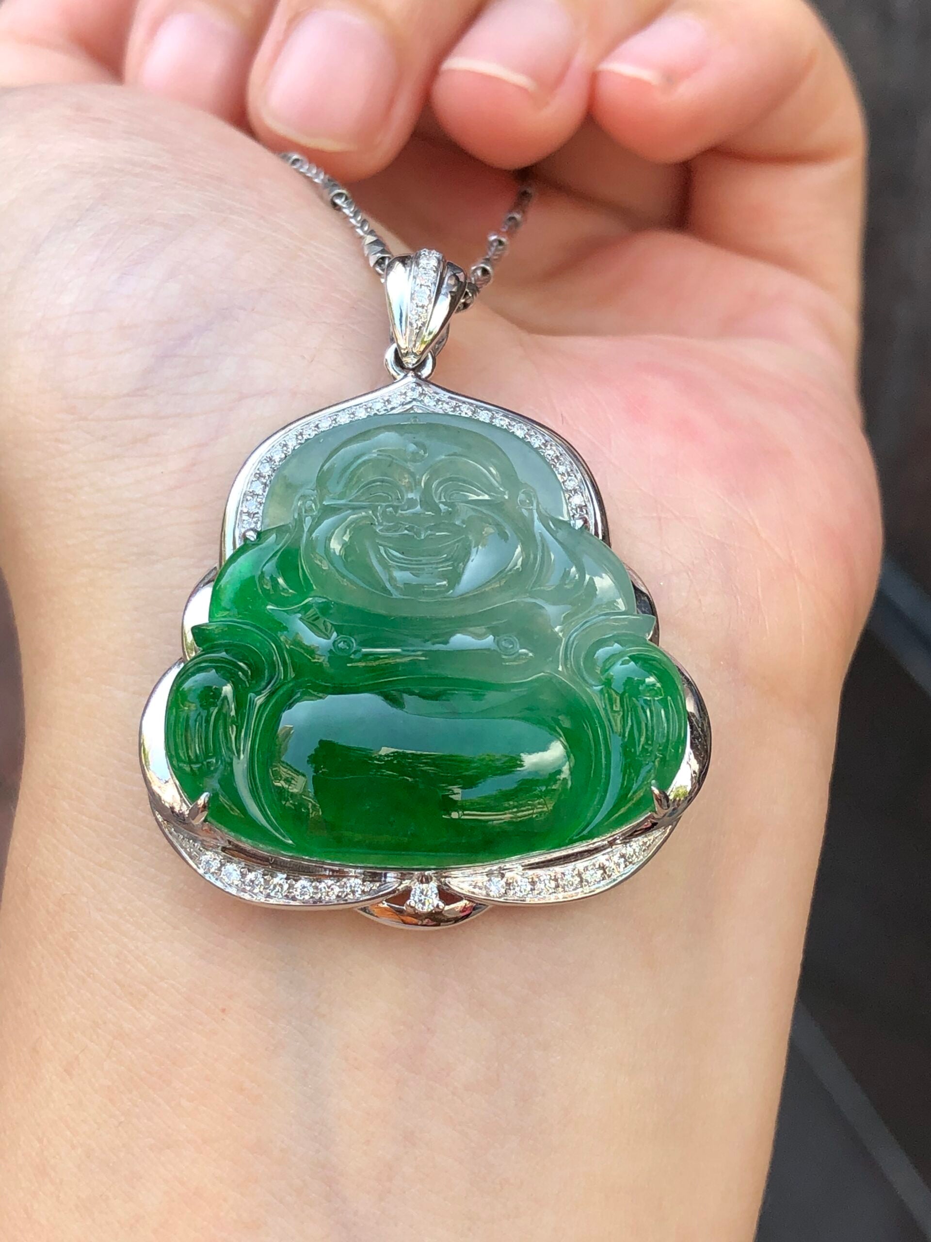 Icy Green Jade Buddha Pendant