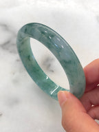 Icy Bluish Green Floral Jade Bangle