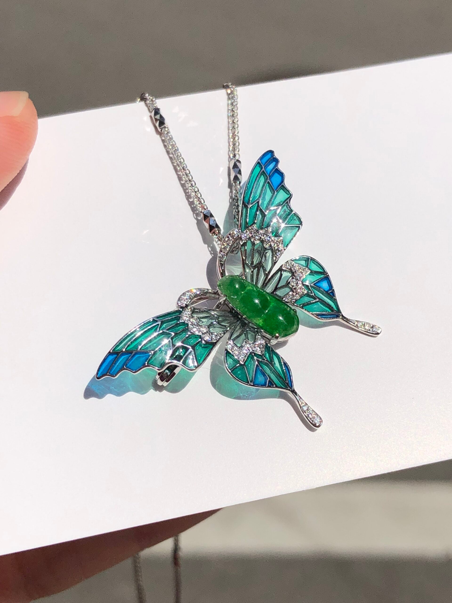 Green Jade Pea Pod Butterfly Pendant/Brooch