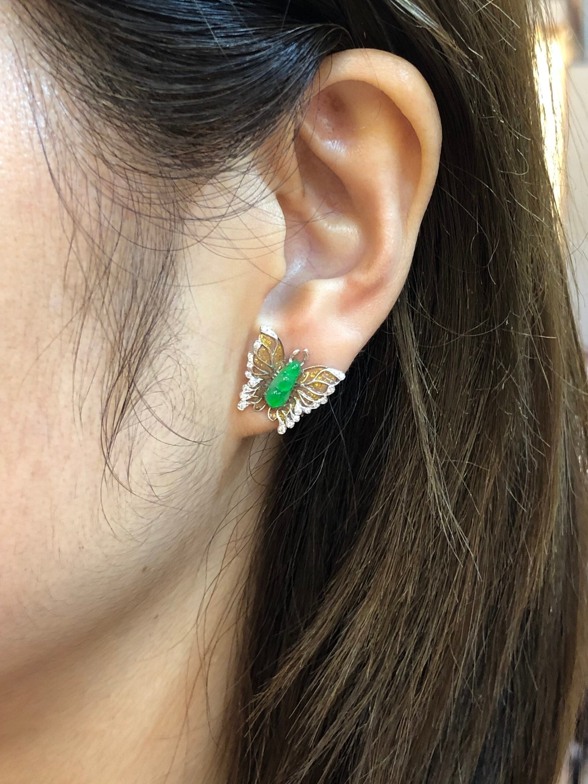 Green Jade Pea Pod Butterfly Earrings
