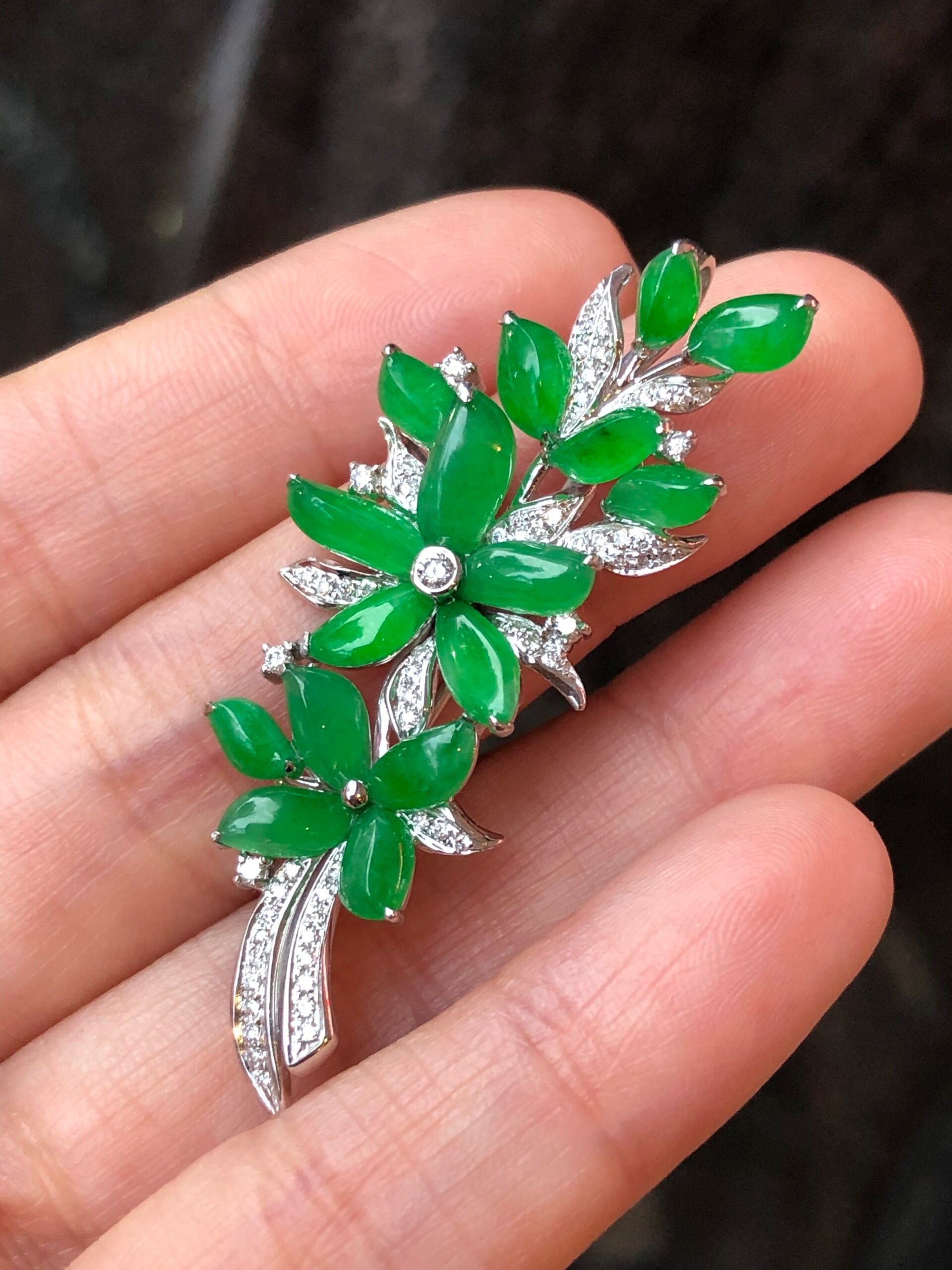 Icy Green Jade Flower Brooch/ Pendant