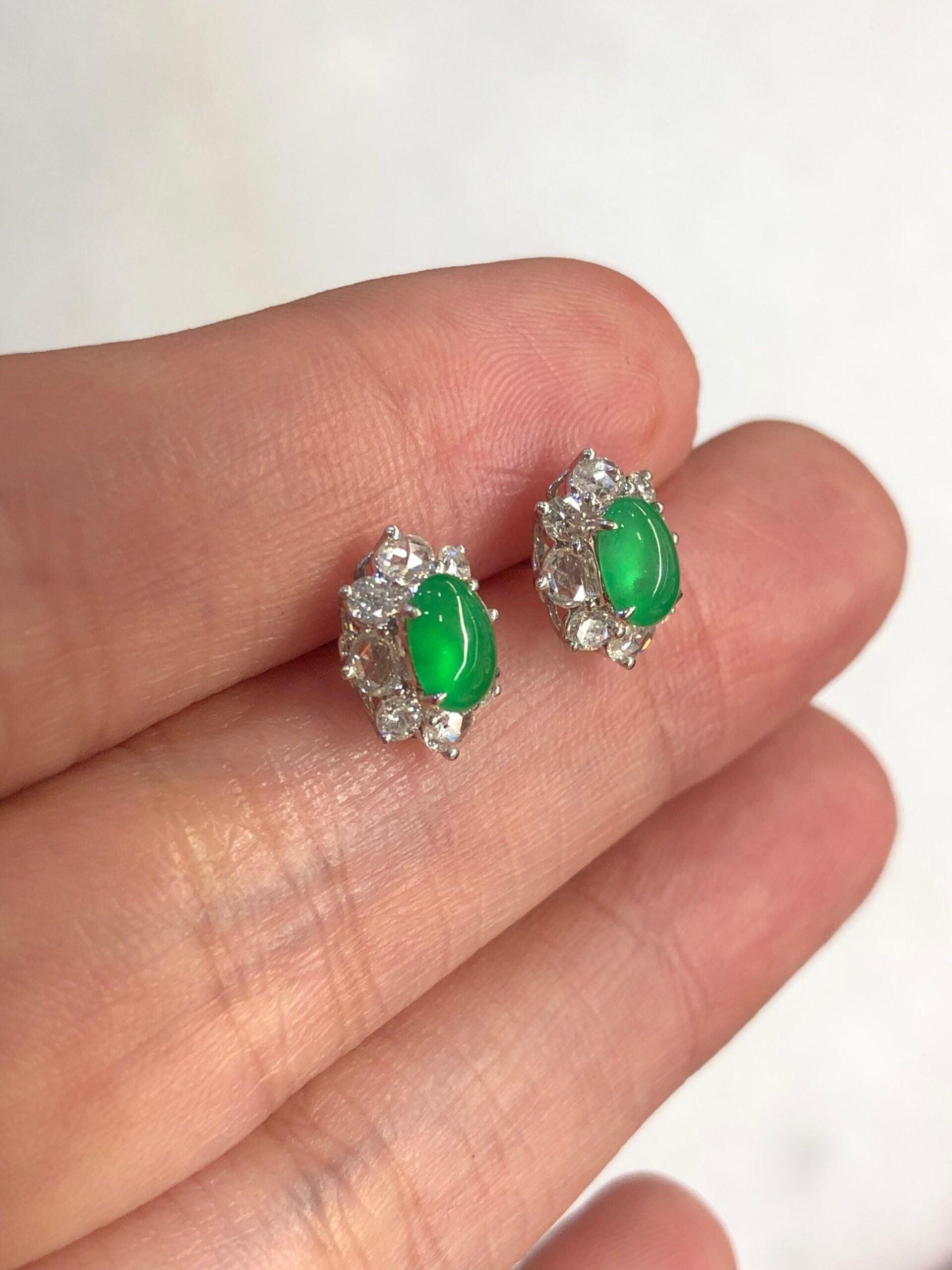 Icy Green Jade Cabochons Earrings