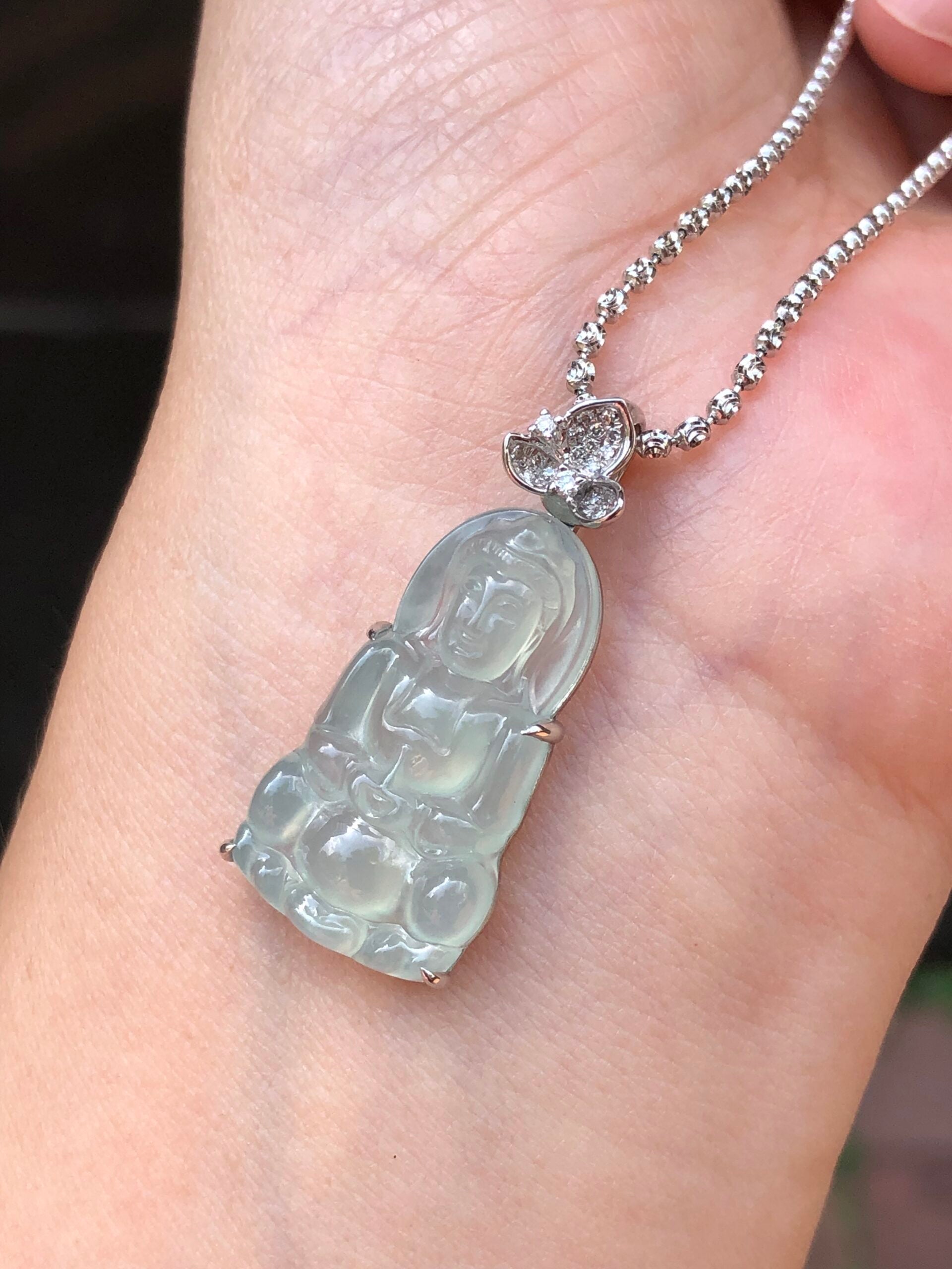 Icy Jade Guan Yin Pendant