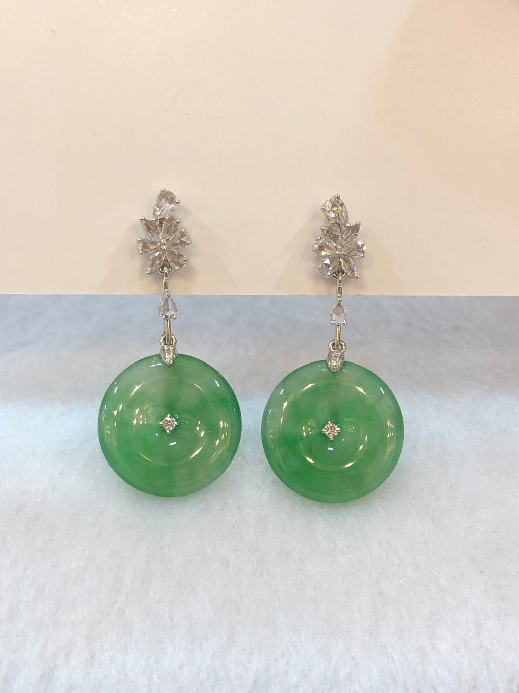 Icy Green Jade Safety Coin Earrings