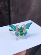 Green Jade Pea Pod Butterfly Ring