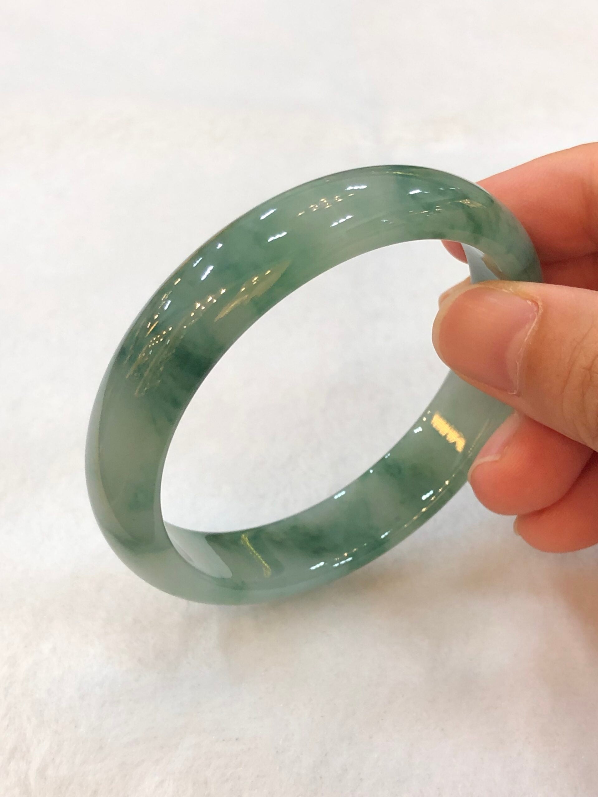 Icy Bluish Green Floral Jade Bangle