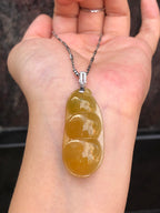 Icy Honey Yellow Jade Pea Pods Pendant