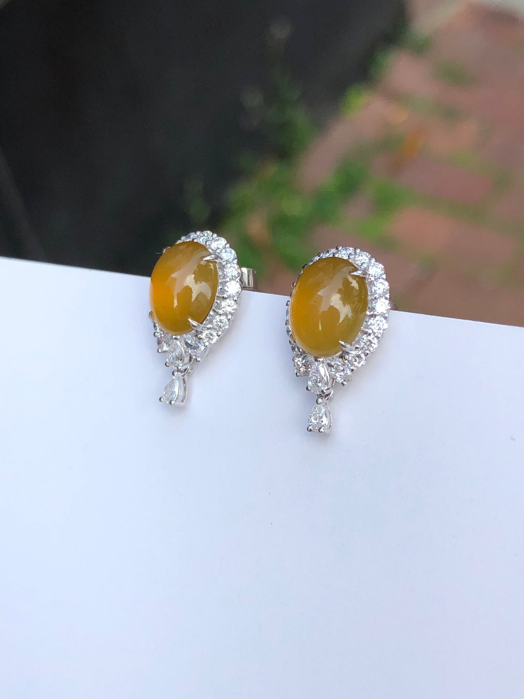 Icy Honey Jade Cabochons Earrings