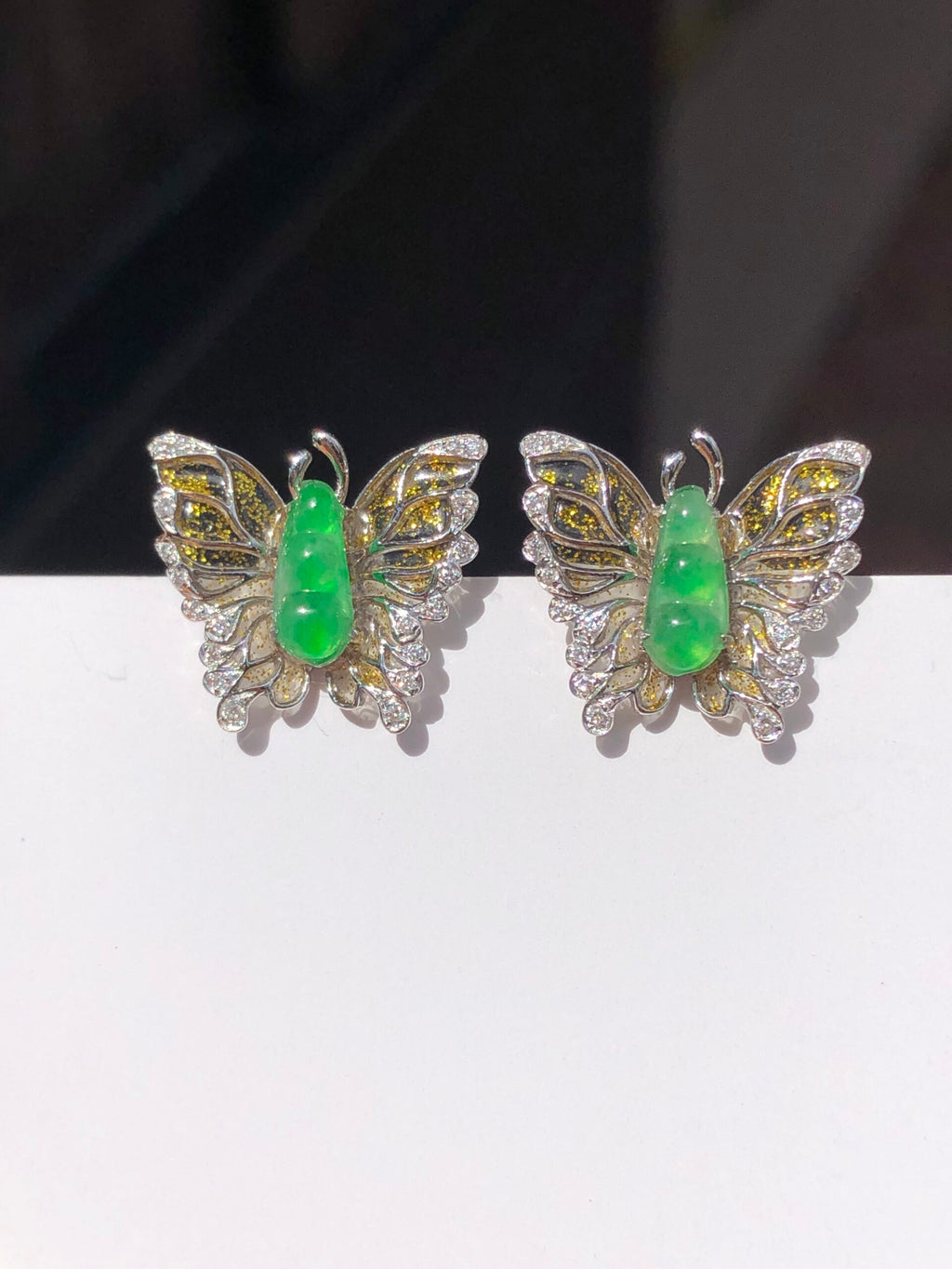 Green Jade Pea Pod Butterfly Earrings