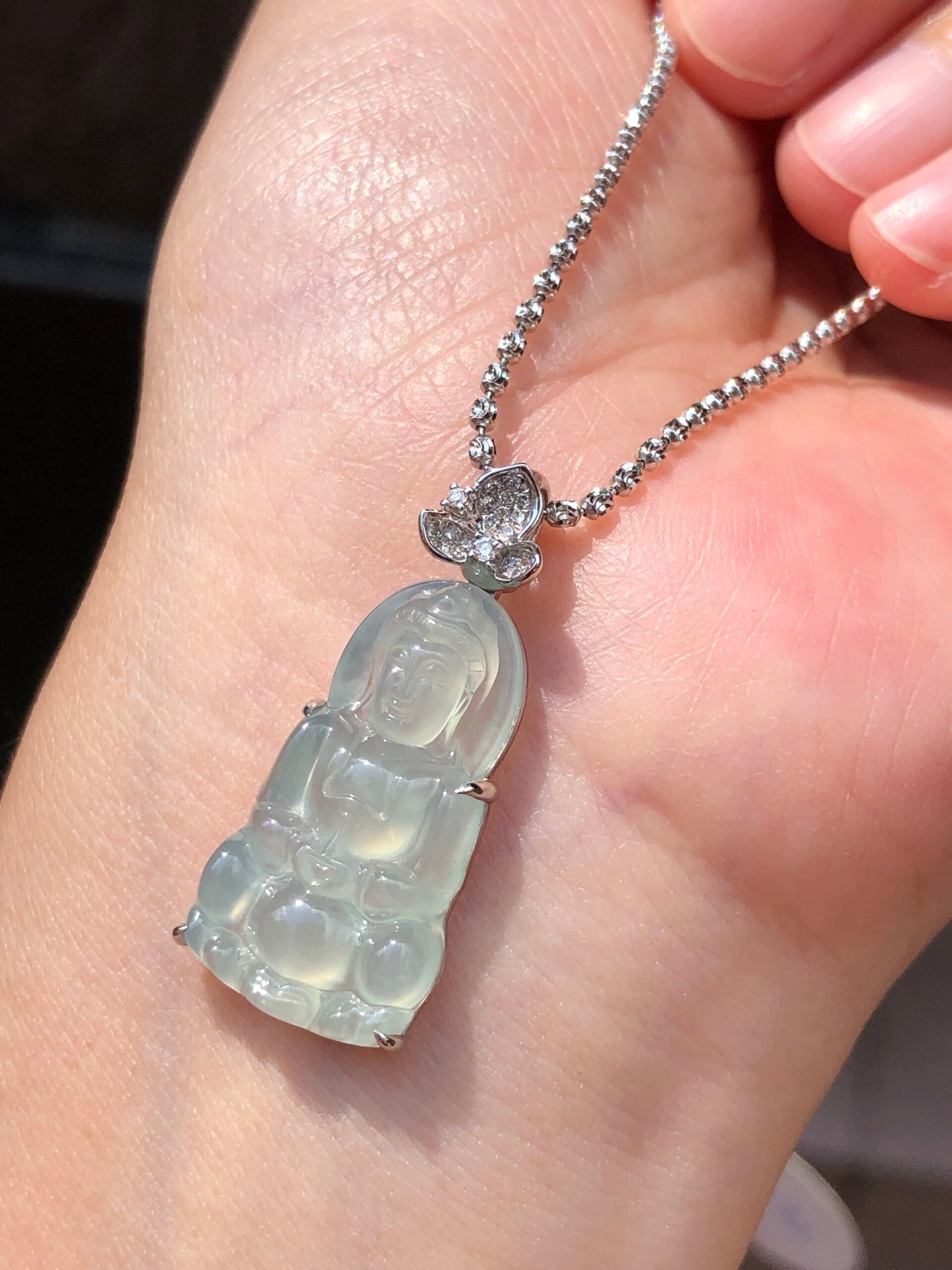 Icy Jade Guan Yin Pendant