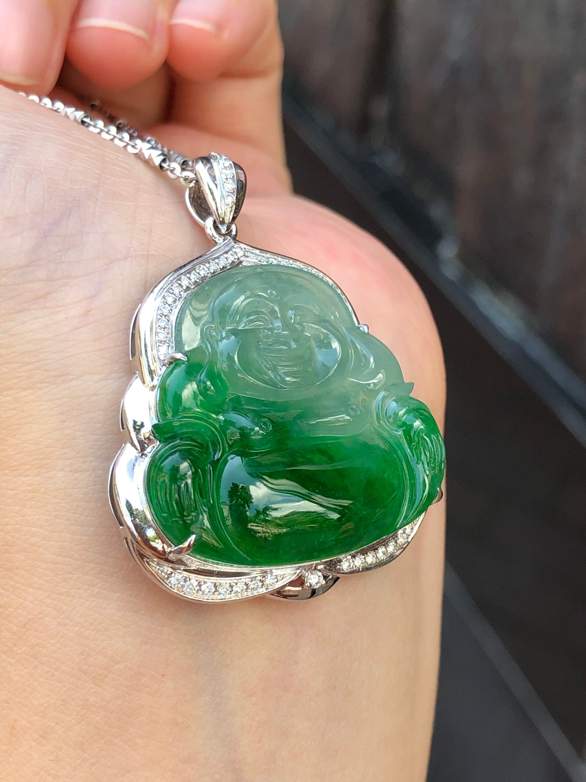 Icy Green Jade Buddha Pendant