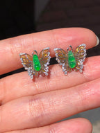 Green Jade Pea Pod Butterfly Earrings