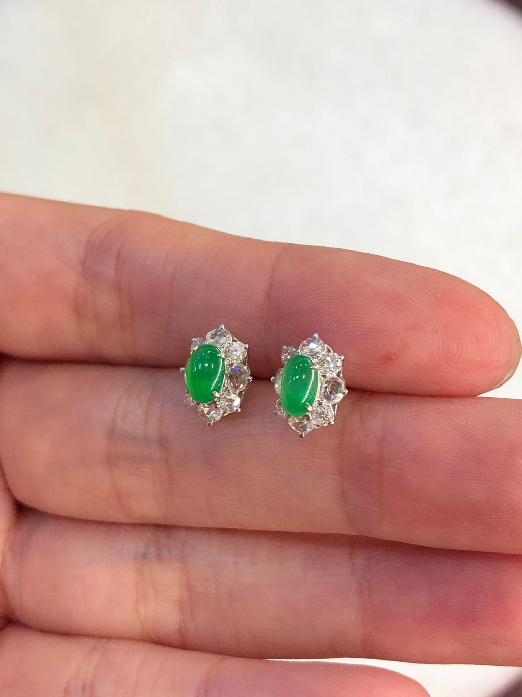 Icy Green Jade Cabochons Earrings