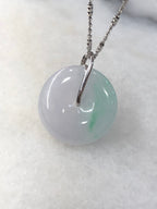 Icy White with Green Jade Safety Coin Pendant