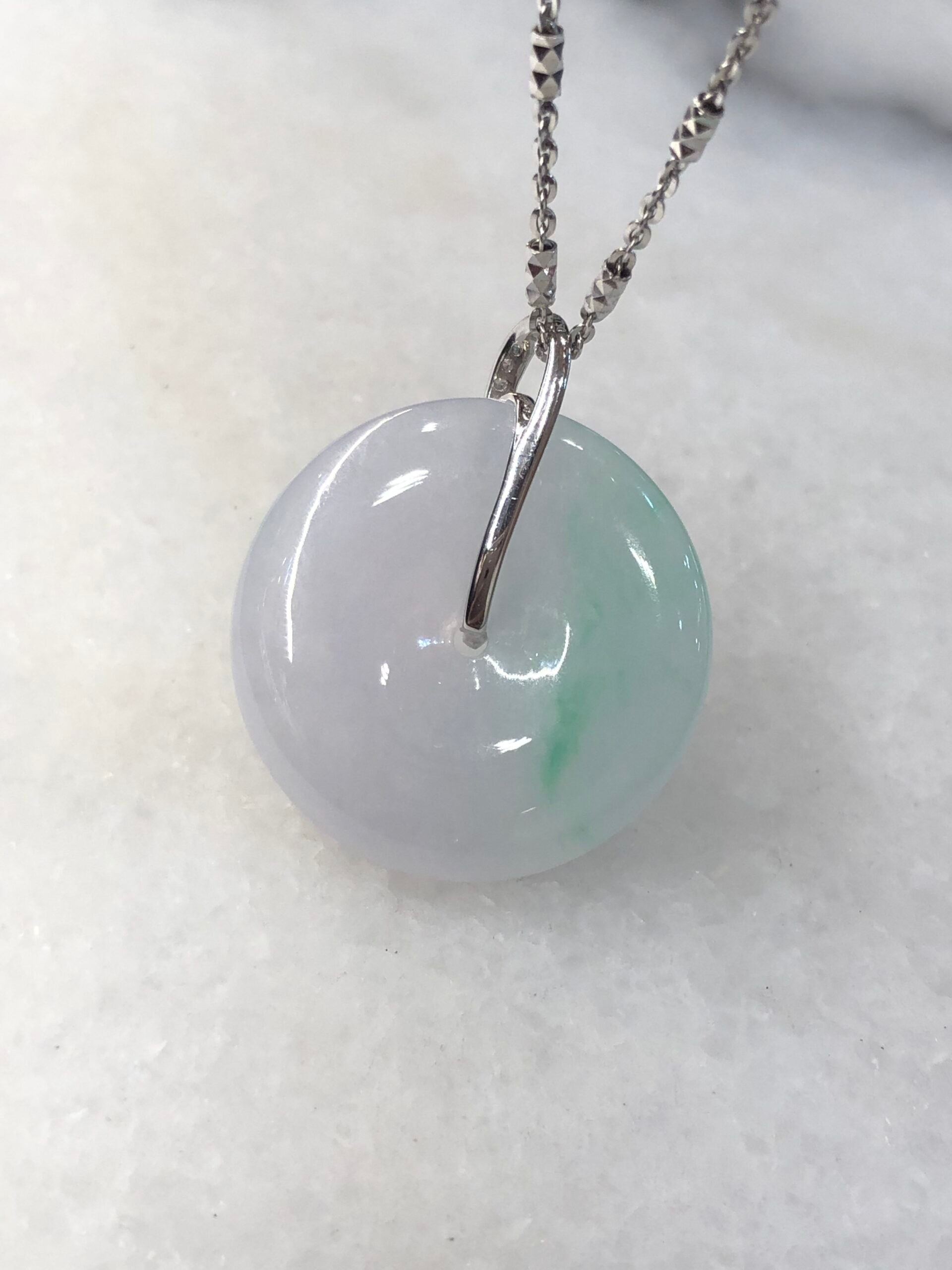 Icy White with Green Jade Safety Coin Pendant