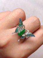 Green Jade Pea Pod Butterfly Ring
