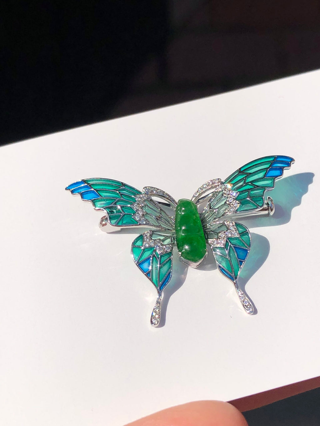 Green Jade Pea Pod Butterfly Pendant/Brooch