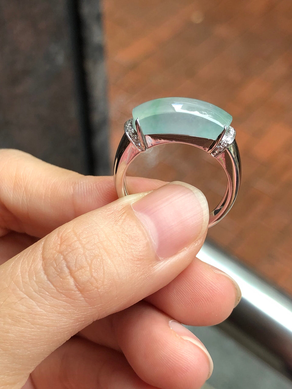 Icy with Green Jade Saddle Ring