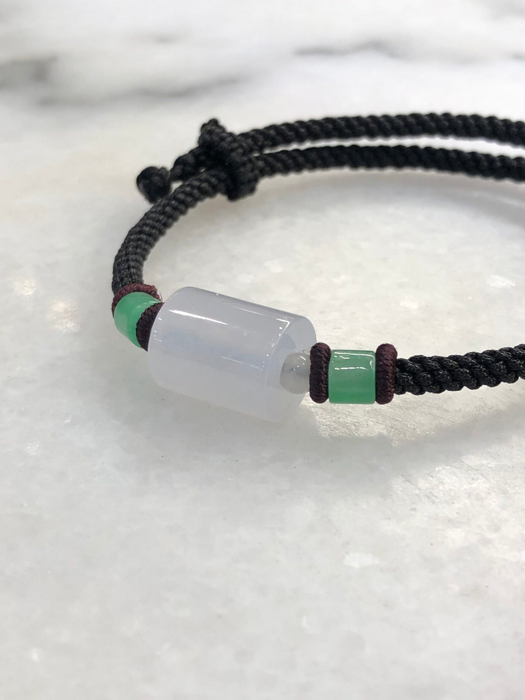 Icy with Green Jade Barrels Bracelet